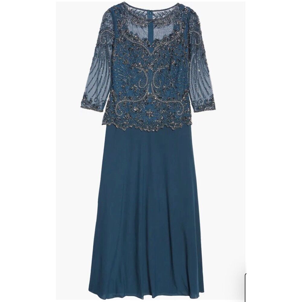 Pisarro Nights Beaded Mesh Mock Two-Piece Gown size 4 Sapphire New!‎ $258